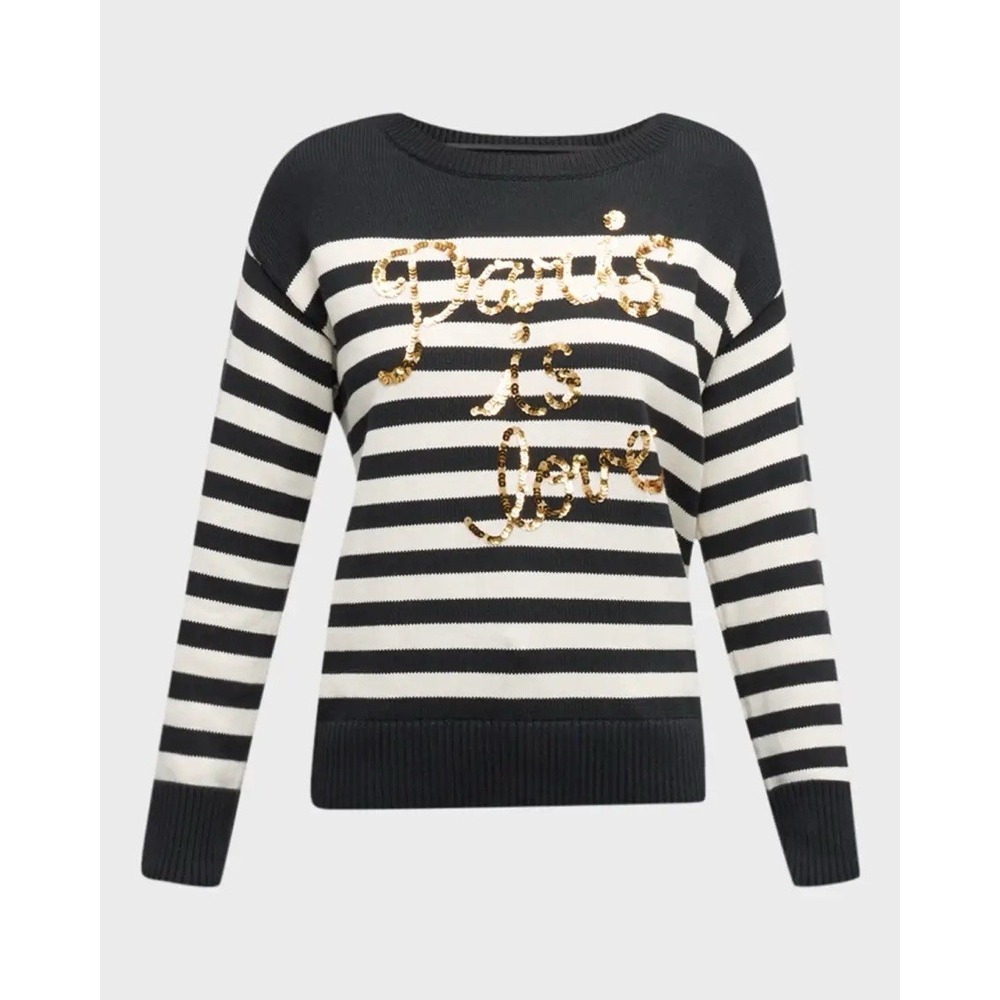 cinq a sept Paris Is Love Sequin French Terry Sweatshirt In Black‎ Ivory Size S